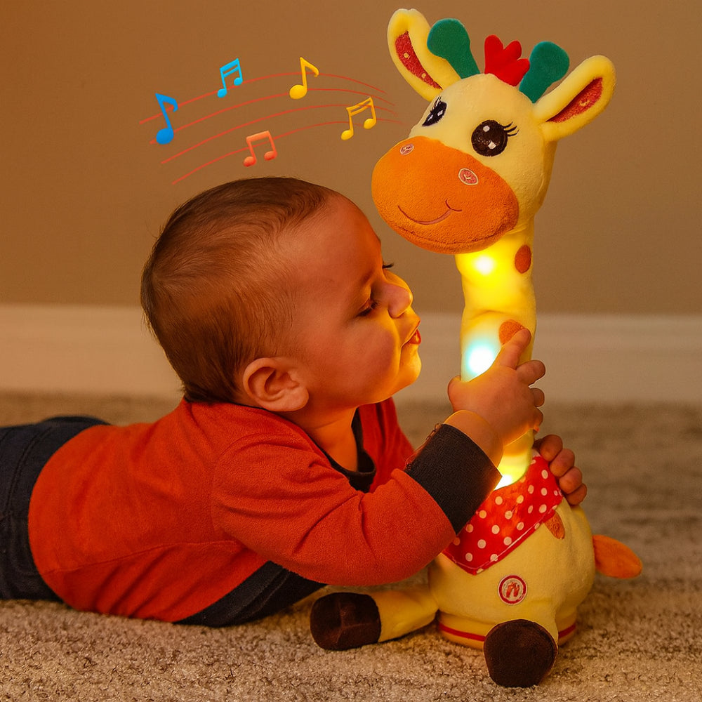 Peluche jirafa interactiva cantando para niños, juguete musical educativo y de repetición.
