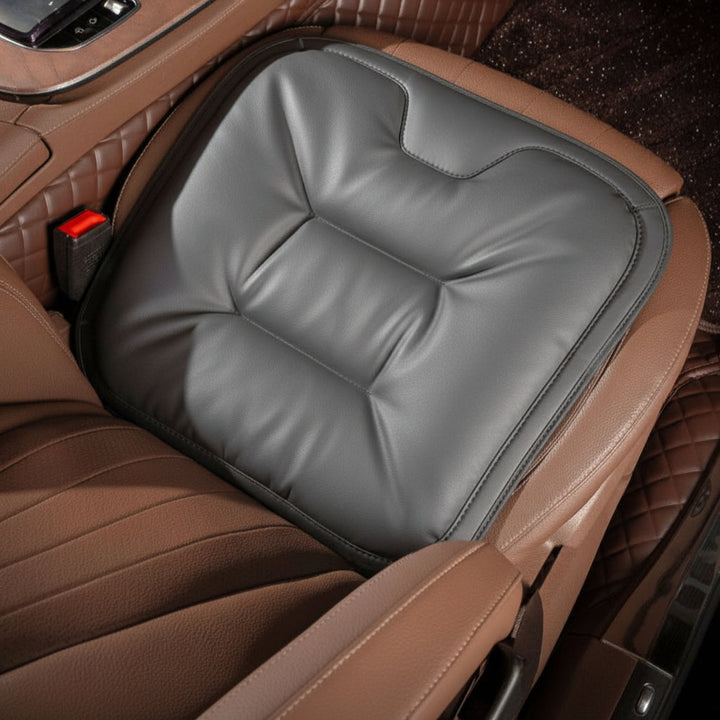 Cojín universal de espuma viscoelástica para asiento de coche con soporte lumbar, ideal para viajes y confort.