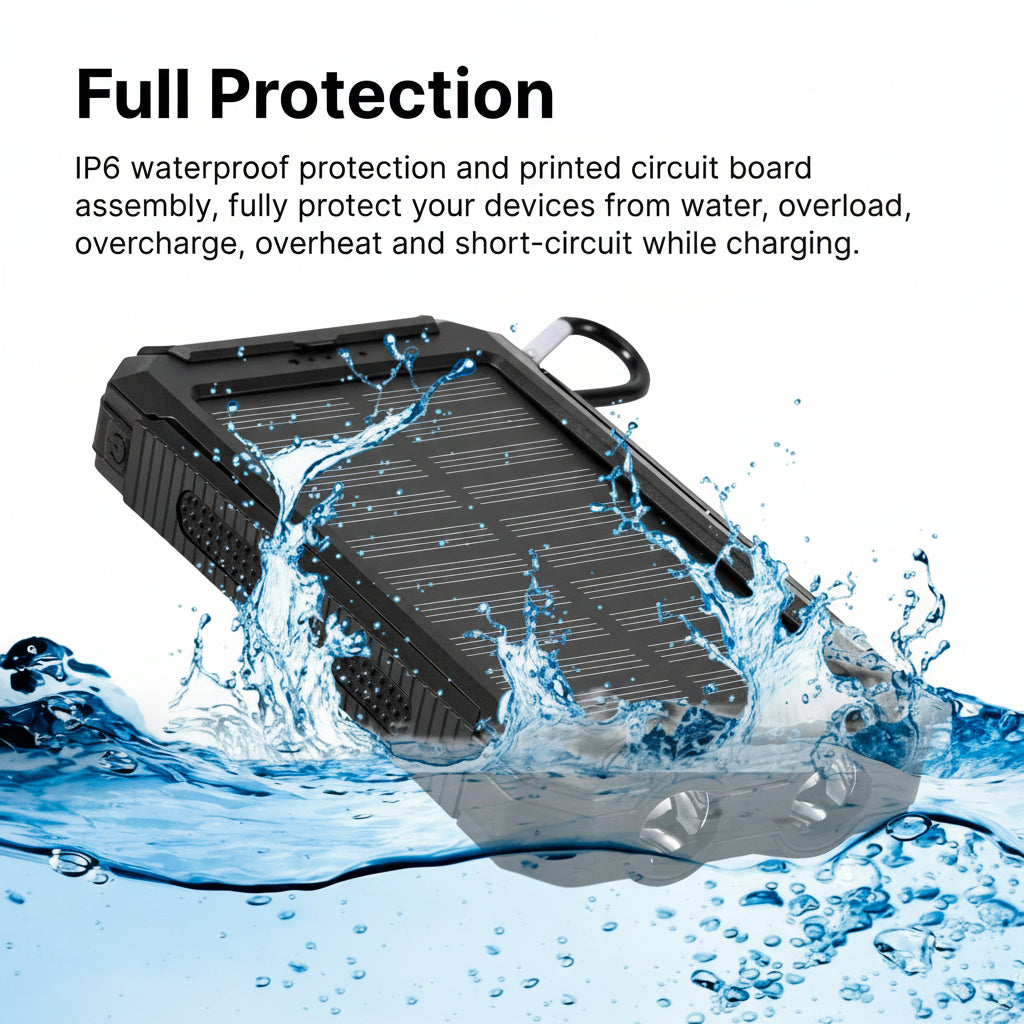 Elegante cargador solar unisex 20000 mAh, batería externa impermeable para uso diario y viajes.