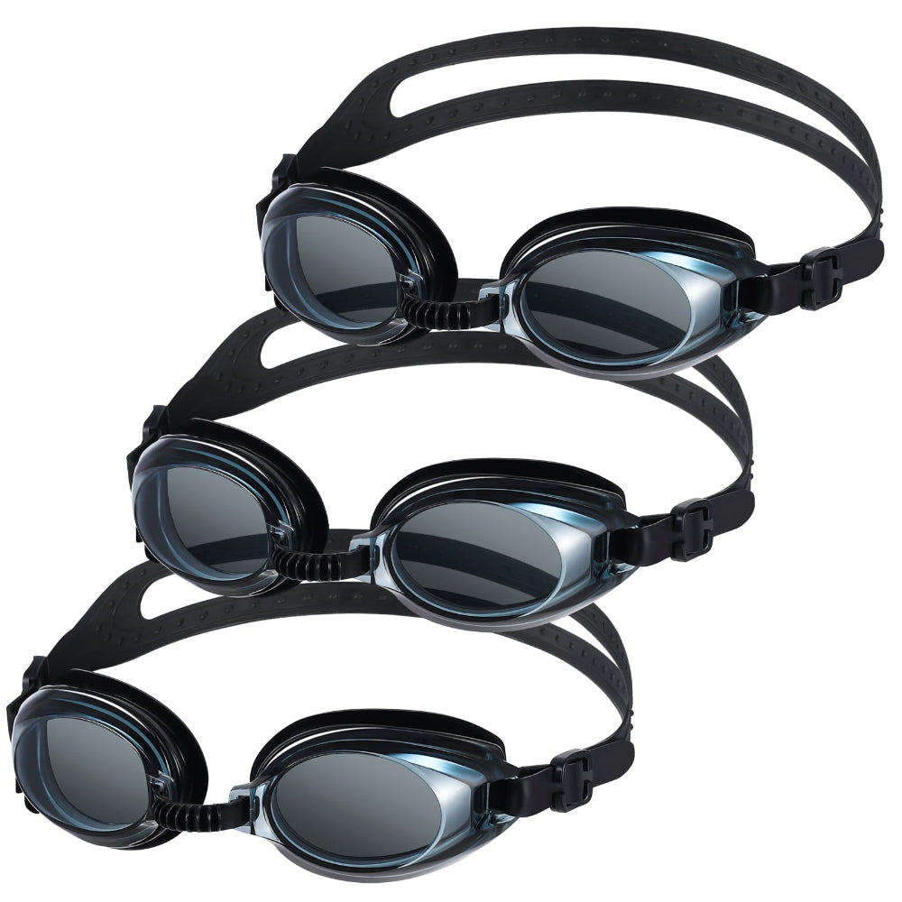 Gafas de natación antifugas para adultos, pack de 3. Ideales para piscina, entrenamiento y deportes acuáticos con visión clara.