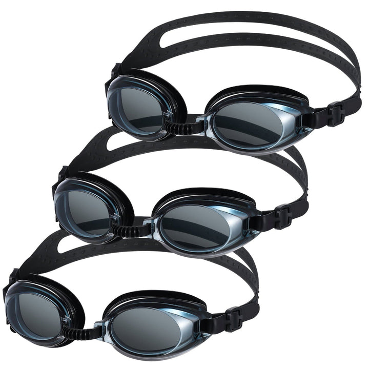Gafas de natación antifugas para adultos, pack de 3. Ideales para piscina, entrenamiento y deportes acuáticos con visión clara.