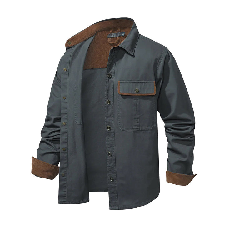 Camisa de hombre elegante y moderna, manga larga, puños de contraste, perfecta para oficina y eventos.