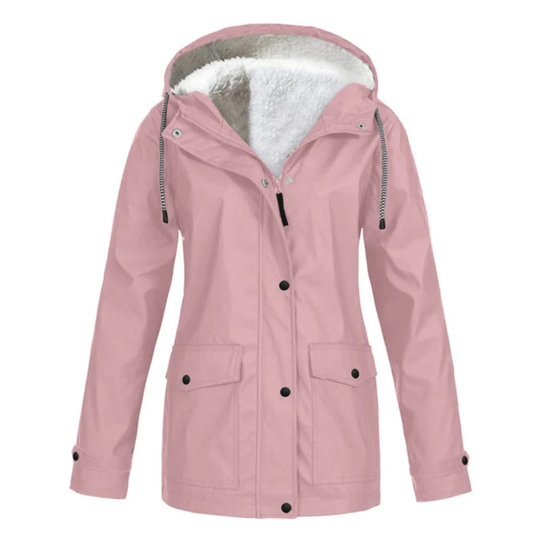 Cálido abrigo impermeable mujer, corte medio. Chaqueta ideal para protección lluvia otoño/invierno.