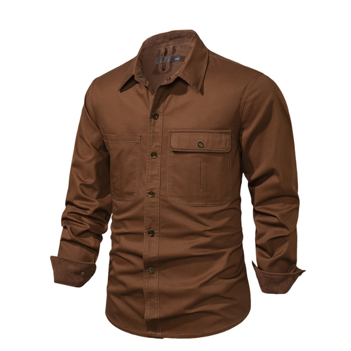 Camisa casual de manga larga para hombre, puños de contraste, estilo moderno para un fin de semana.