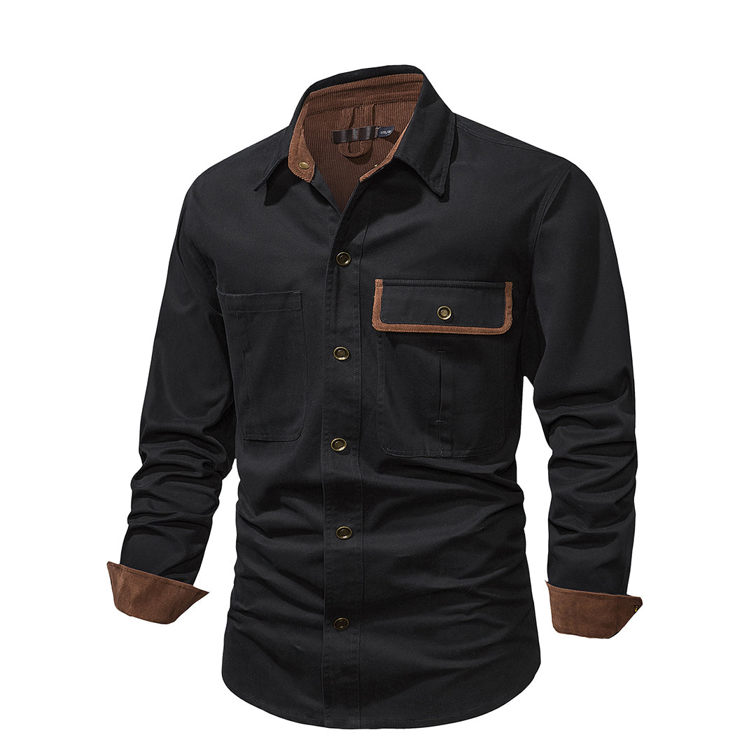 Camisa de manga larga moderna para hombre con puños de contraste, ideal para un estilo contemporáneo y versátil.
