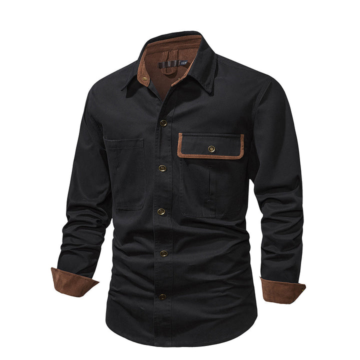 Camisa de manga larga moderna para hombre con puños de contraste, ideal para un estilo contemporáneo y versátil.
