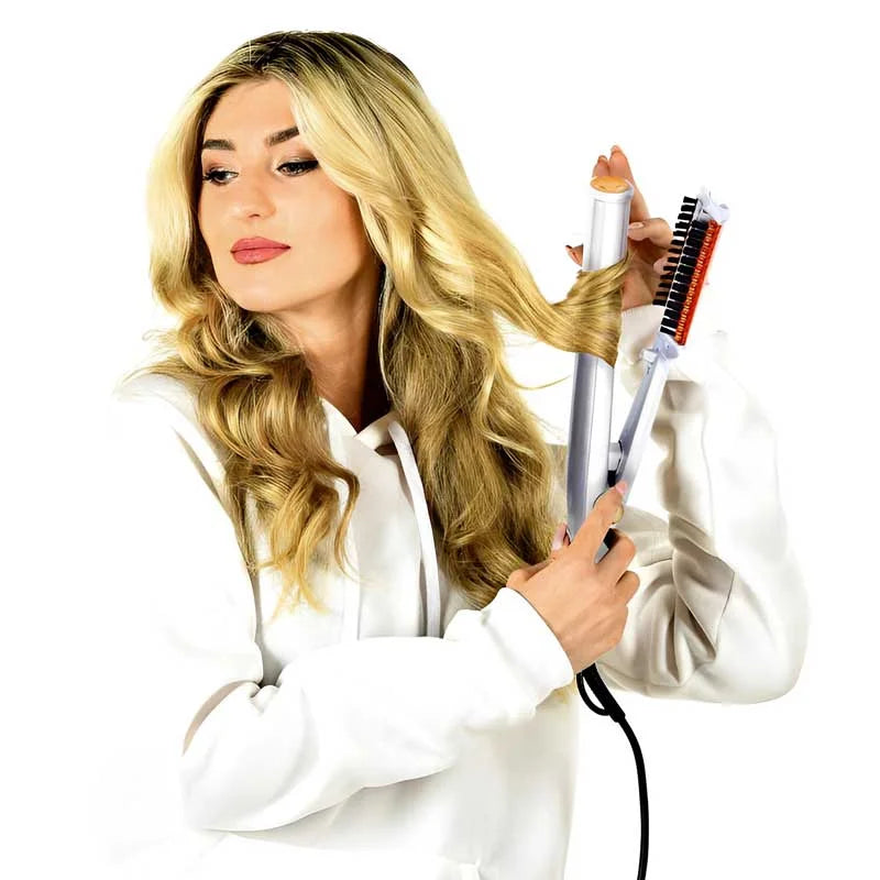 Cepillo rotatorio 2 en 1: transforma cabello encrespado en liso y brillante sin esfuerzo.