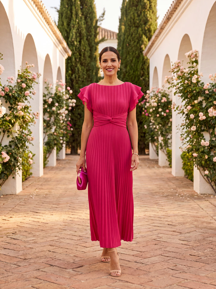 Vestido largo plisado elegante para mujer, perfecto para fiesta, boda y ocasiones especiales.
