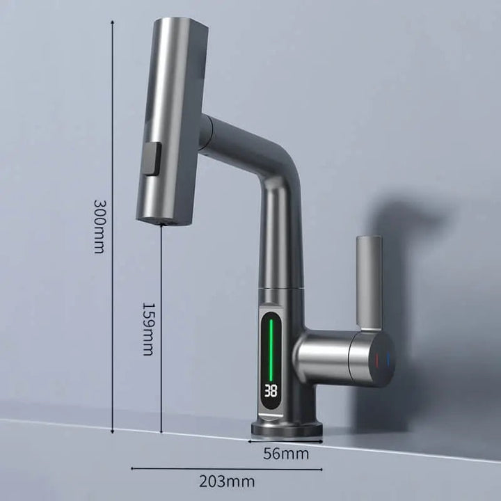 Grifo inteligente de lujo para baño. Diseño extensible 3 en 1, mezclador digital de temperatura, ideal para hogar.