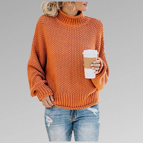 Jersey femenino DELFINA, punto estructurado y cuello alto. Pullover versátil, ropa de otoño invierno para un look chic.