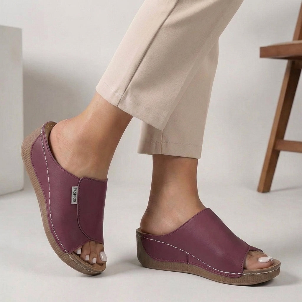 Zuecos de moda femenina, ortopédicos y con cuña. Diseño slip-on para mujer, confort y soporte.