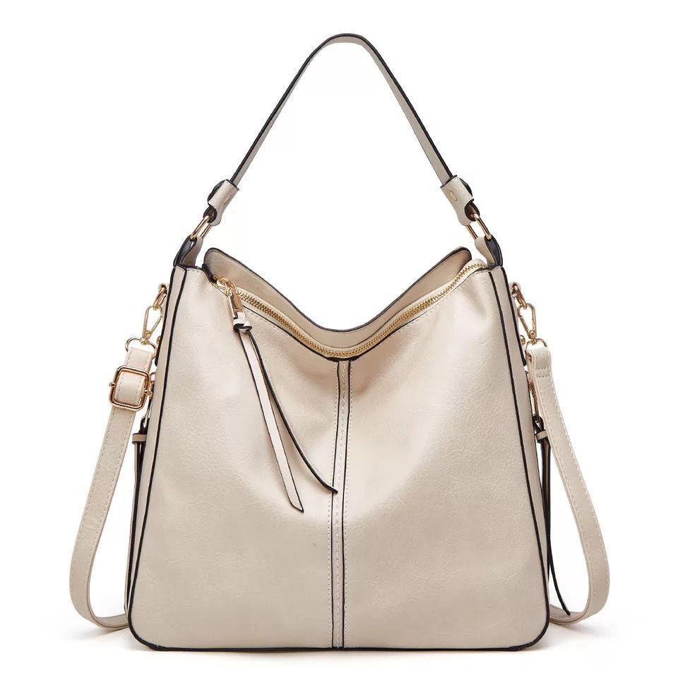 Bolso bandolera de mujer con correa ajustable y cartera de muñeca a juego, piel sintética.