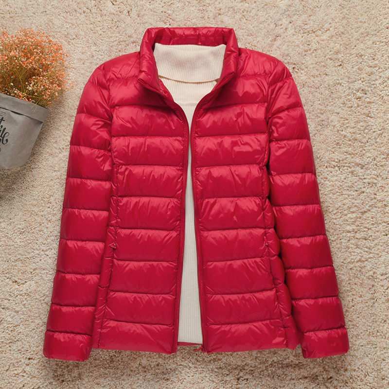 Chaqueta acolchada Quinn de mujer, abrigo ligero con cuello alto, capucha y cremallera, estilo invernal casual.