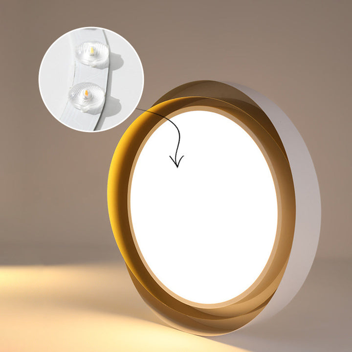 Iluminación LED redonda dorada, luminaria moderna para dormitorio, luz fría.