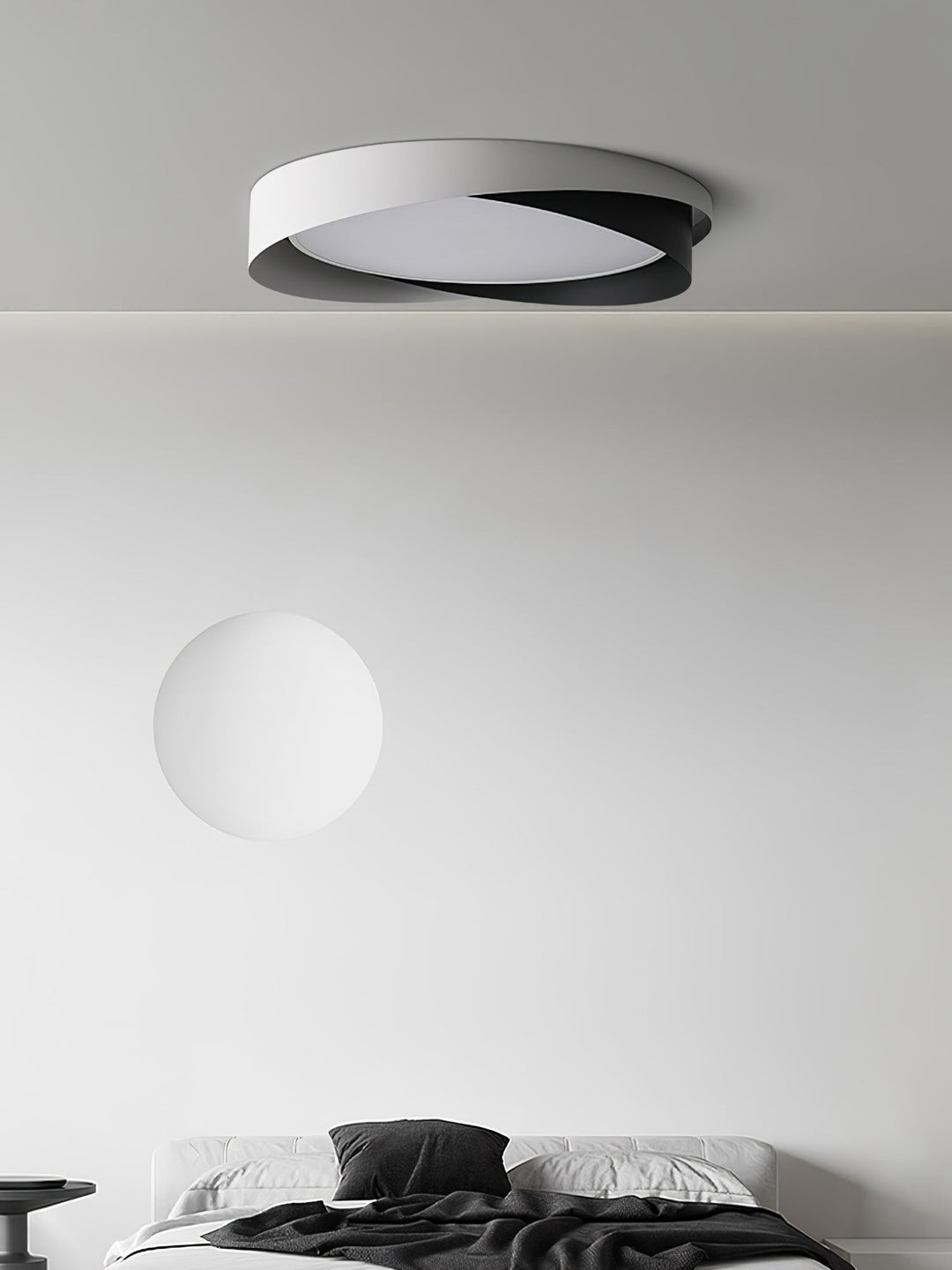 Lámpara de techo LED blanca redonda, con luz cálida para salón.