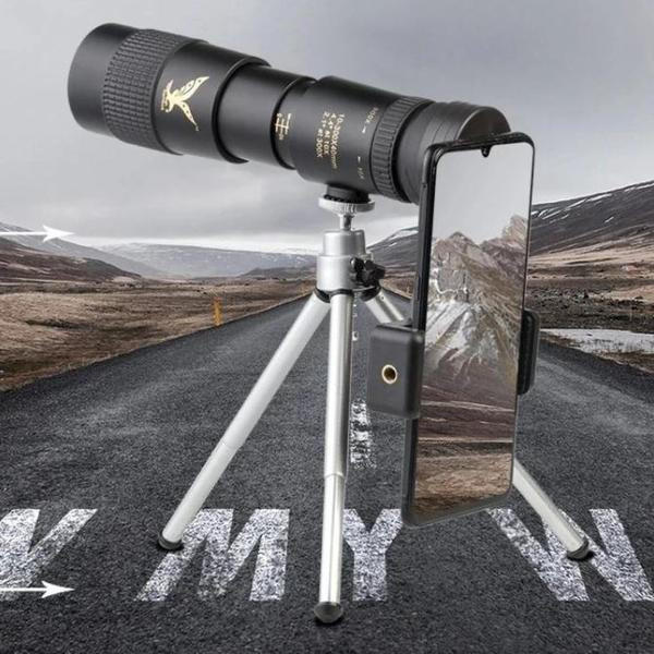 Monocular HD portátil con zoom para senderismo y camping. Ideal para observación de aves y paisajes.