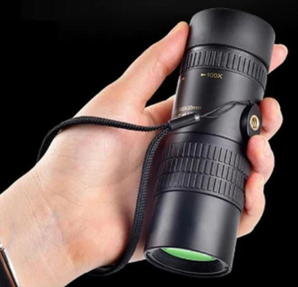Telescopio monocular con visión nocturna, HD y zoom. Compatible con smartphone para capturar imágenes.