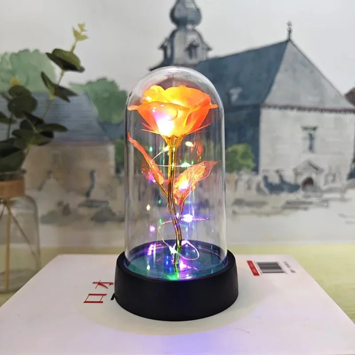 Regalo de San Valentín: lámpara LED romántica con rosa bajo cristal, creando un ambiente mágico y especial.