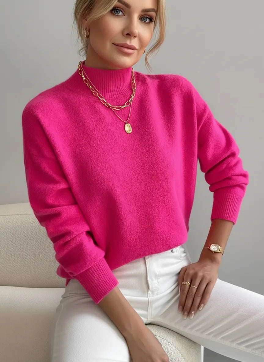 Jersey de cuello alto suave para mujer, diseño elegante que brinda calidez y estilo.