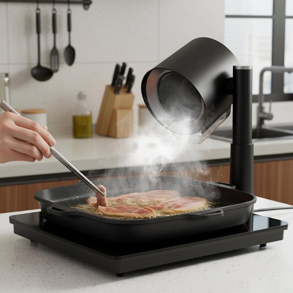Campana portátil de cocina que garantiza un hogar sin humos. Extractor compacto para encimera, fácil de usar.
