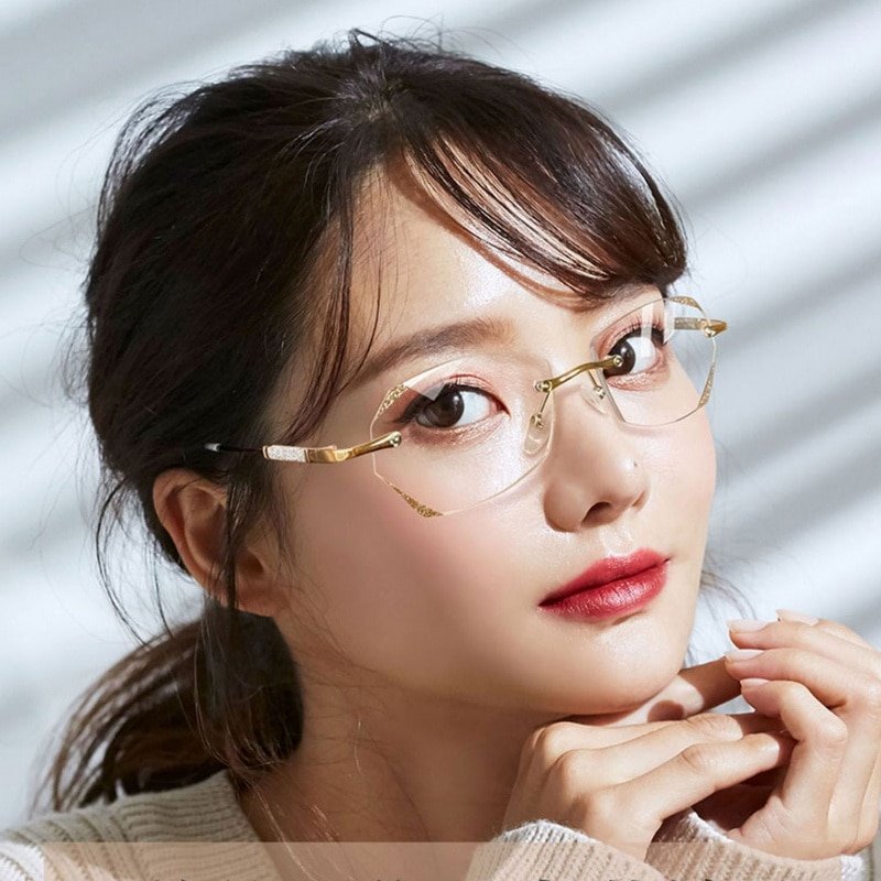 Gafas de lectura sin montura con bloqueo de luz azul para mujeres. Ideales para presbicia y confort visual.