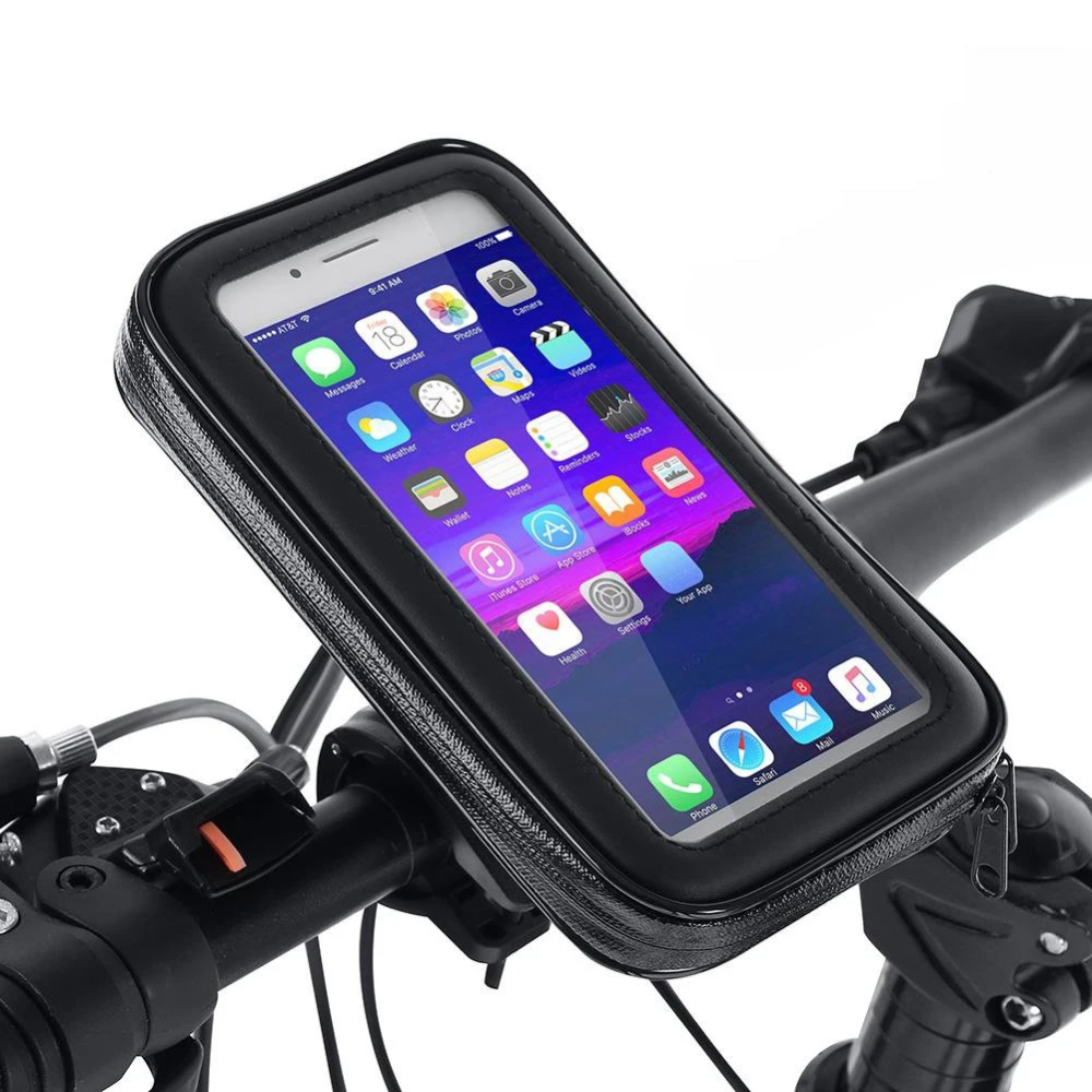 Soporte resistente e impermeable para smartphone en manillar de bicicleta o moto.