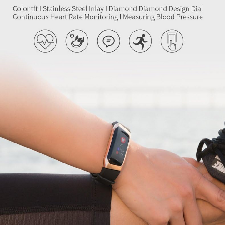 Pulsera inteligente unisex para deporte y bienestar, monitoriza salud y actividad física.