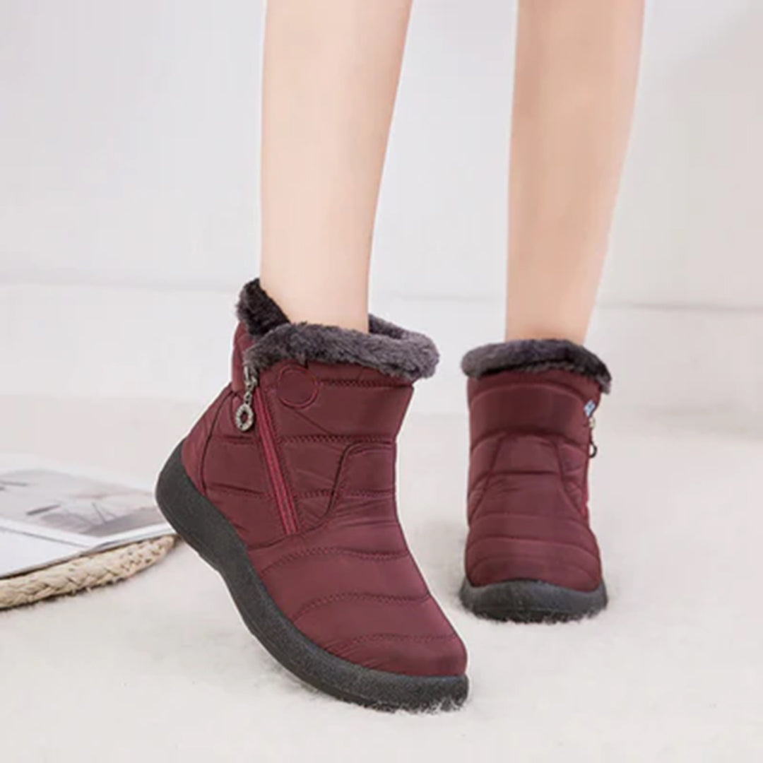 Botas de mujer elegantes y confortables, moda invierno en cuero sintético con suela antideslizante.