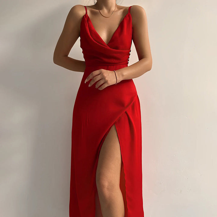 Vestido de fiesta elegante para mujer ZIENA con abertura alta, ideal para eventos de noche.