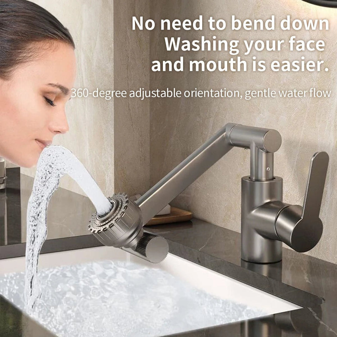 Grifo AquaFlex flexible y giratorio 360° para cocina, facilita el lavado con doble chorro.