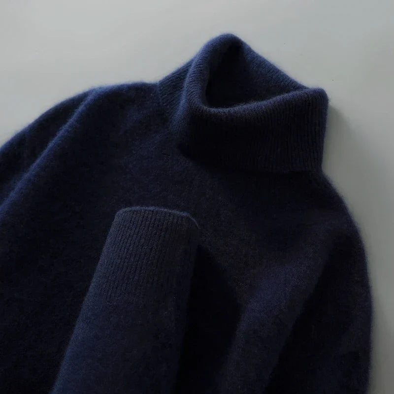 Jersey de mujer para invierno, lana cálida, cuello alto, relaxed fit, estilo casual y moderno.
