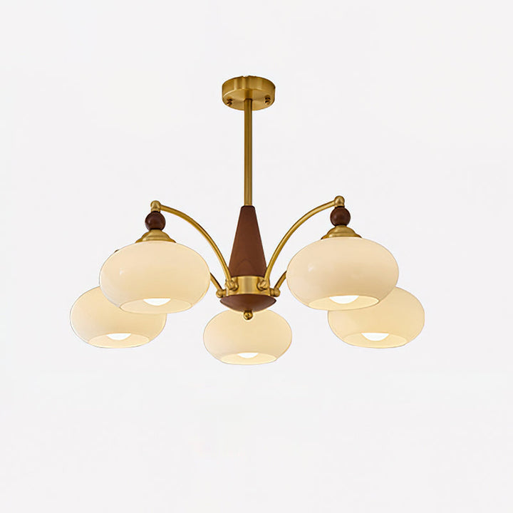 Lámpara de techo vintage con cristal opalino, araña elegante para salón y comedor clásico.