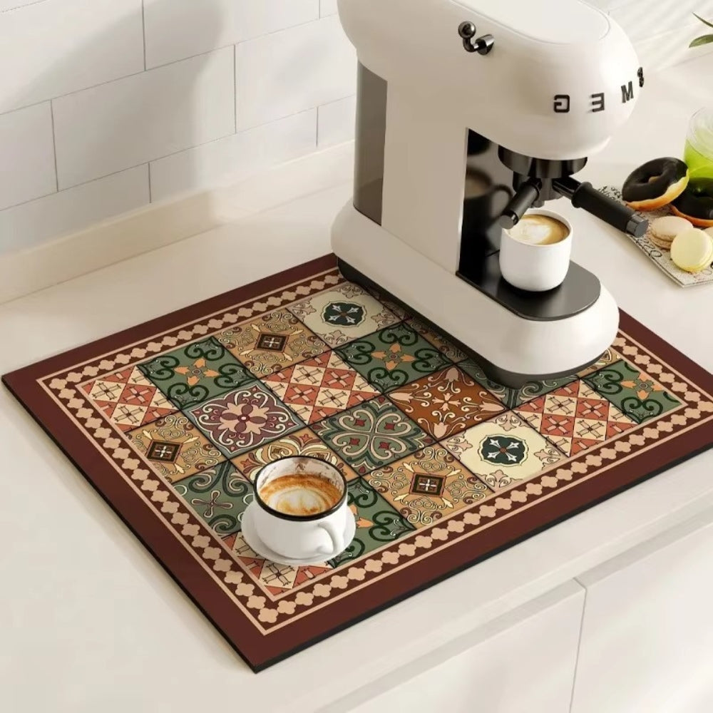 Decoración hogar: alfombrilla de café retro, baldosa y máxima absorción en tu cocina.