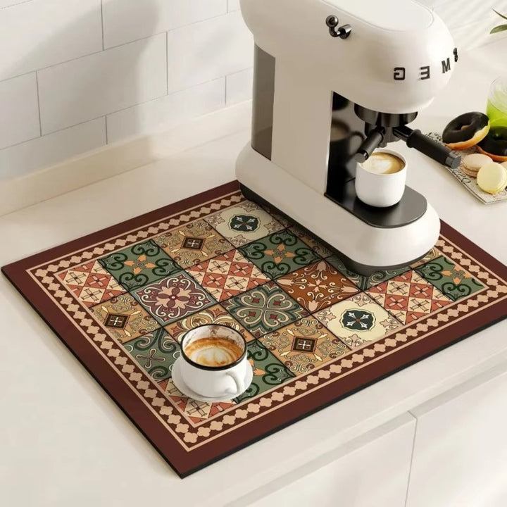 Decoración hogar: alfombrilla de café retro, baldosa y máxima absorción en tu cocina.