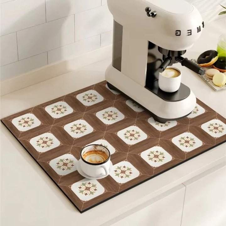 Alfombrilla antideslizante y absorbente, estilo vintage para tu barra de café en casa.