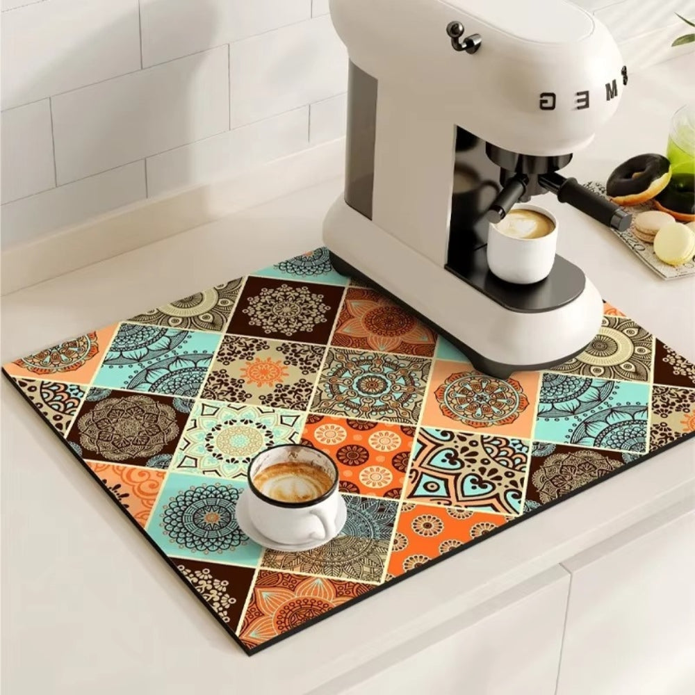 Accesorio de cocina: alfombrilla de café decorativa, absorbente y con toque retro para tu hogar.