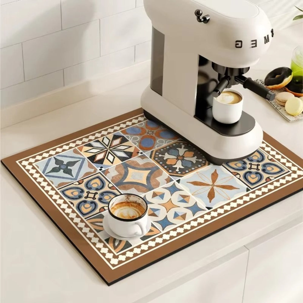 Alfombrilla de cocina antideslizante estilo retro, perfecta para secado rápido y limpieza.
