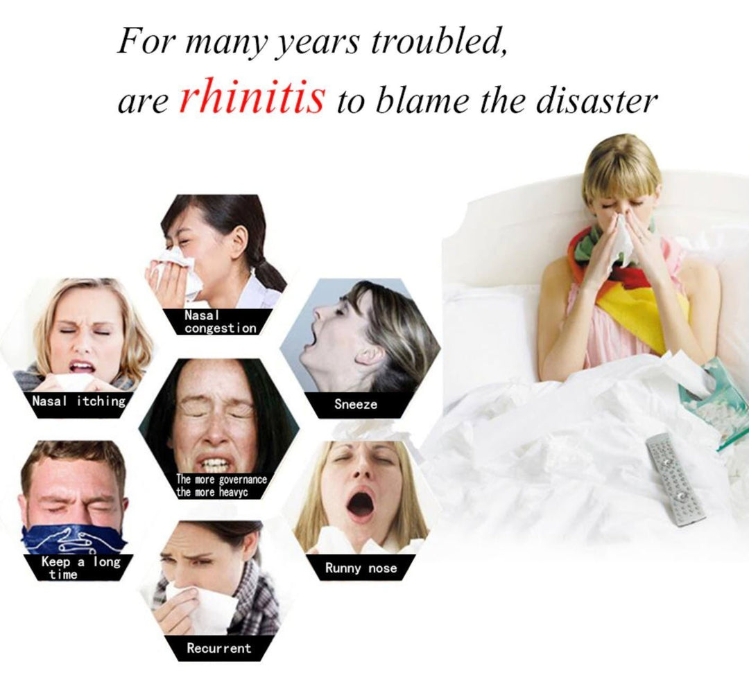 Alivio de rinitis y sinusitis con dispositivo de terapia nasal infrarroja. Mejora la respiración.