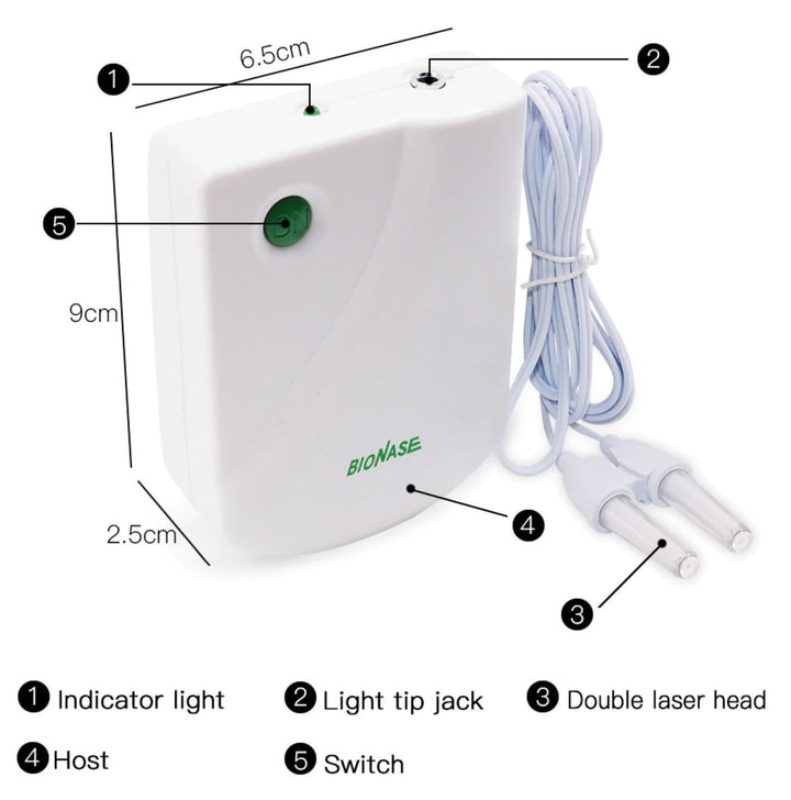Dispositivo nasal infrarrojo para terapia. Alivio de congestión, rinitis, sinusitis. Salud respiratoria.