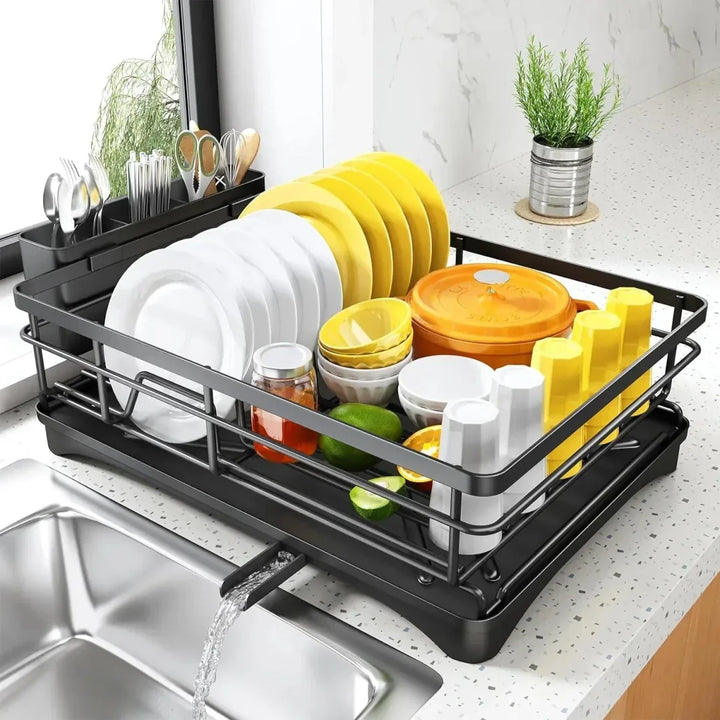Secador de vajilla grande para encimera de cocina, con bandeja extraíble para un secado eficiente y orden.