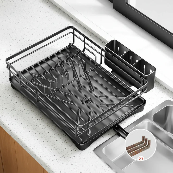 Escurridor de cocina grande con bandeja drenadora, mantiene la encimera seca y ordenada al secar platos.