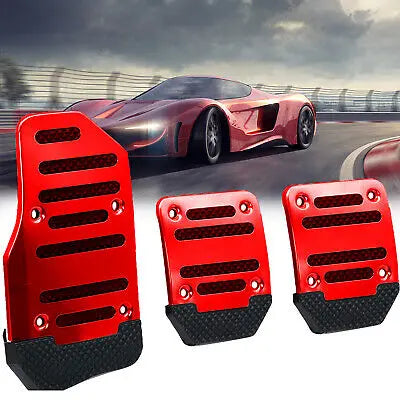 Juego de pedales antideslizantes rojos para coche manual o automático, máxima seguridad y agarre.