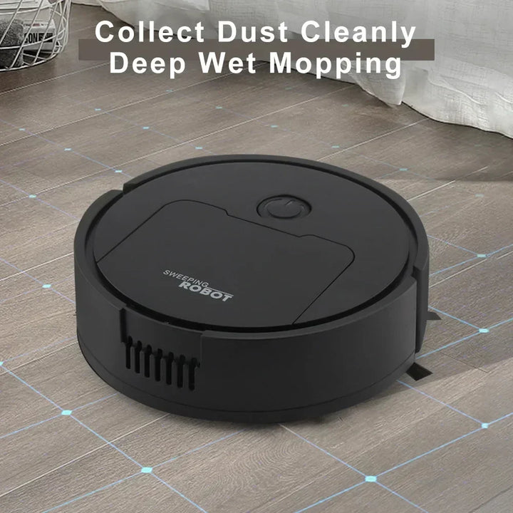 Moderno robot aspirador automático para el hogar, diseño elegante y compacto. Tecnología de limpieza avanzada.