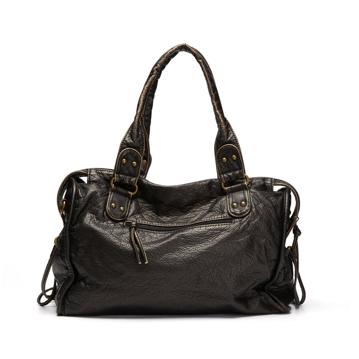 Bolso de mano negro casual y funcional para mujer. Bolso satchel espacioso, ideal como bandolera.