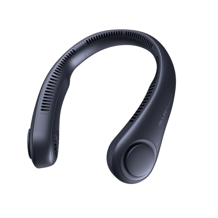 Ventilador de cuello portátil 360° sin aspas recargable USB. Ideal para frescura manos libres en verano.