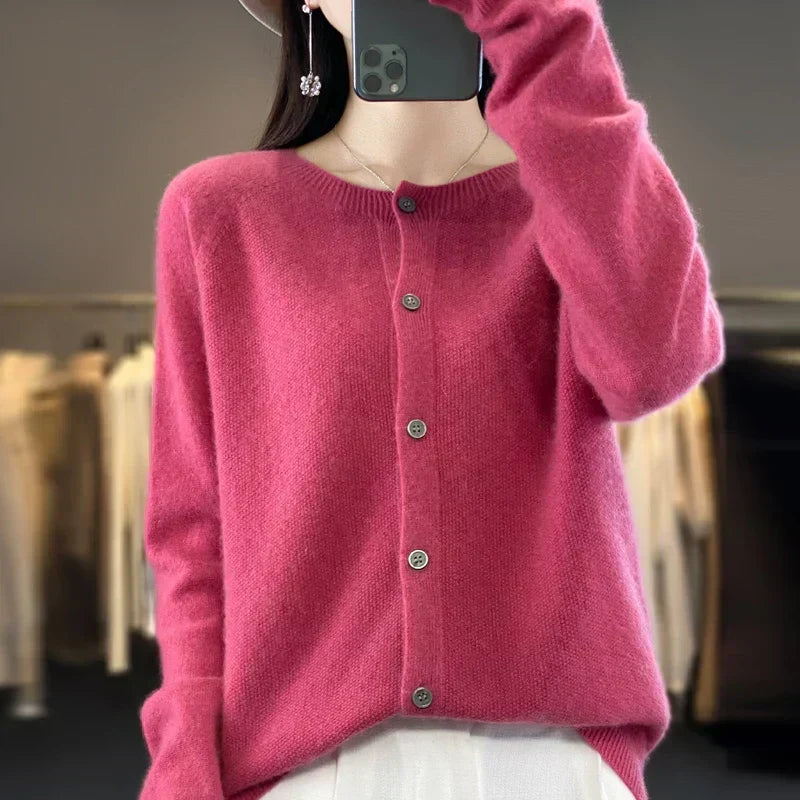 Elegante cárdigan casual suelto de punto para mujer, perfecto para capas y comodidad.