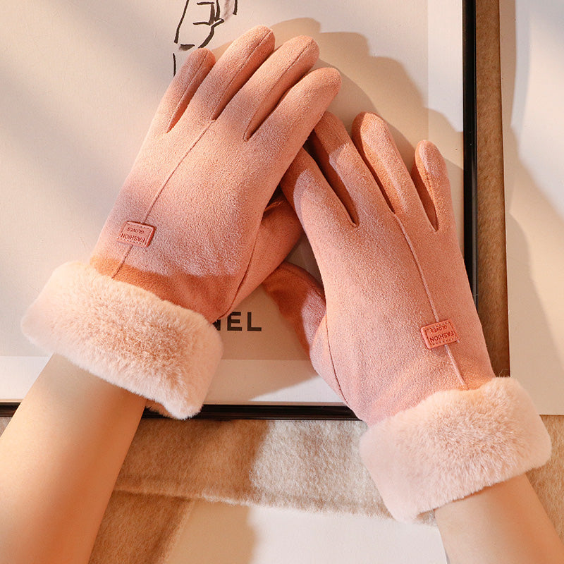Guantes táctiles de invierno para mujer, compatibles con pantalla, manteniendo manos cálidas y protegidas.