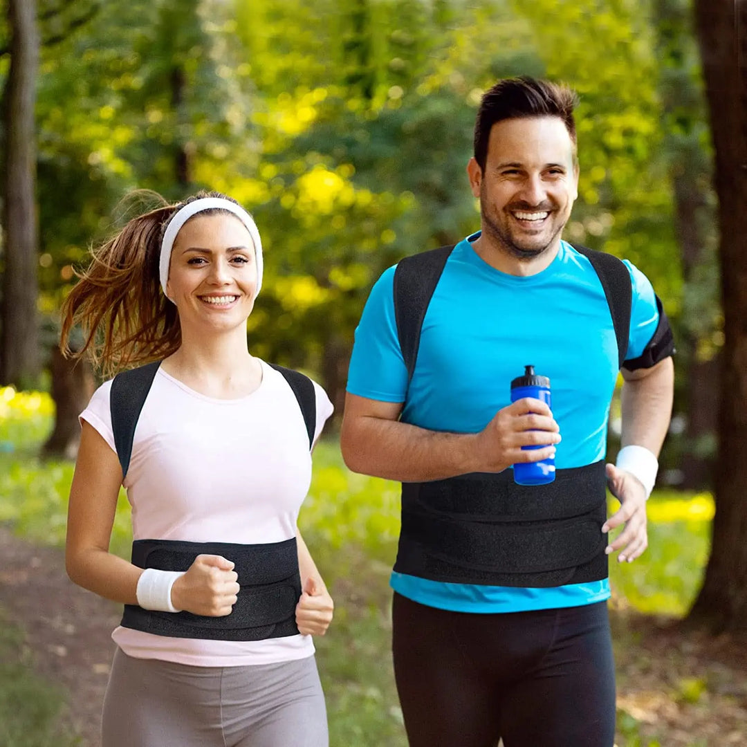 Bienestar y salud de espalda con corrector de postura lumbar ajustable unisex para prevenir dolor.