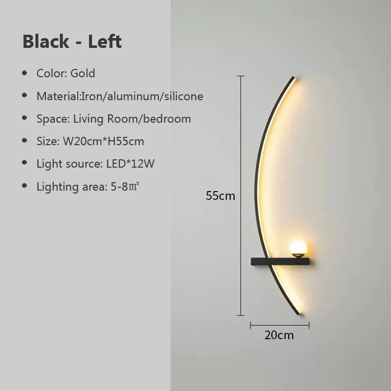 Lámpara de pared LED moderna con diseño minimalista. Aplique bidireccional negro y oro para iluminación ambiental.