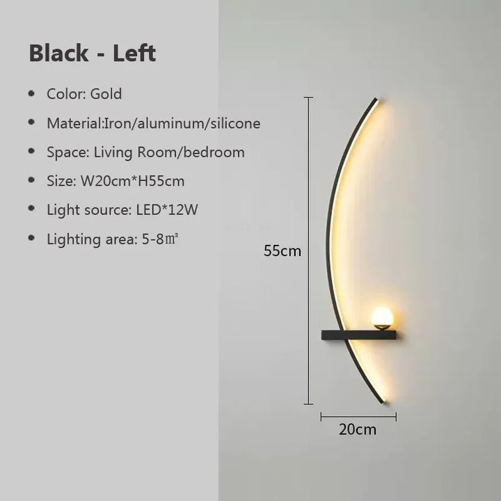 Lámpara de pared LED moderna con diseño minimalista. Aplique bidireccional negro y oro para iluminación ambiental.